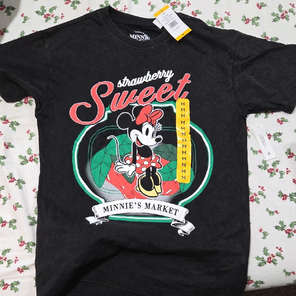 Disney Minnie Mouse Strawberry Market T-Shirt - Black - Picture 1 of 4
